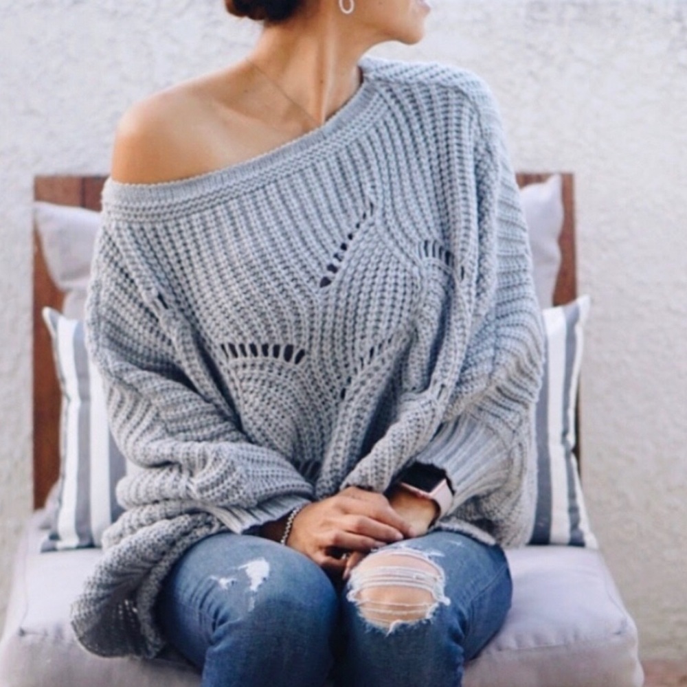 KYLIE Loose Knit Dolman Sweater - GREY - Picture 1 of 2